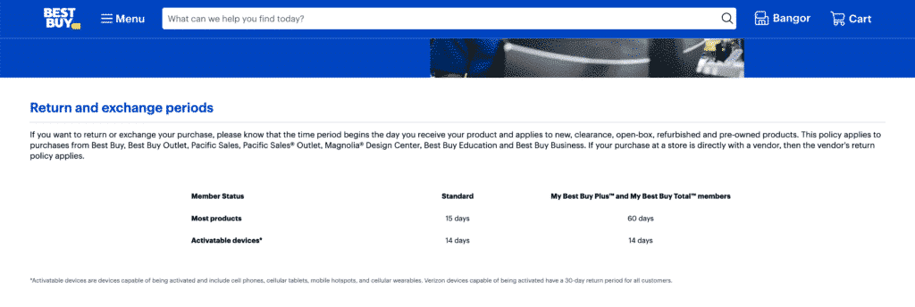 exchange policy example, best buy