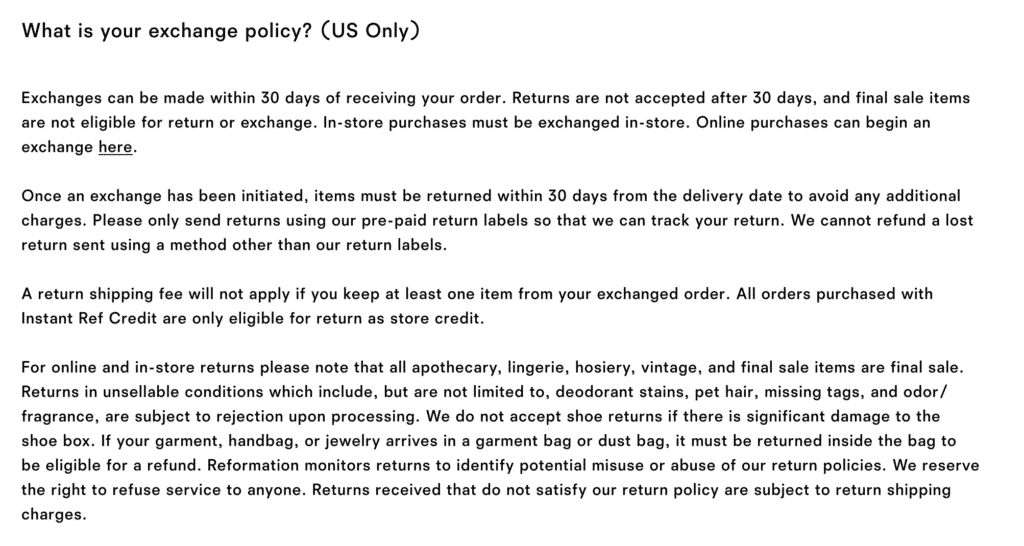 exchange policy example, reformation