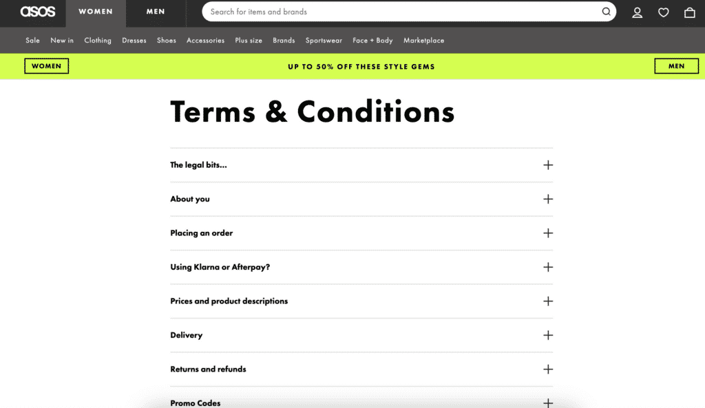 asos terms and conditions example