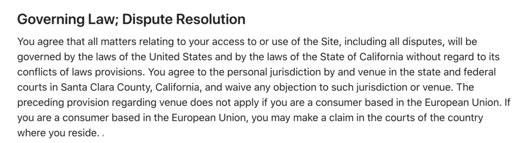 governing law clause apple