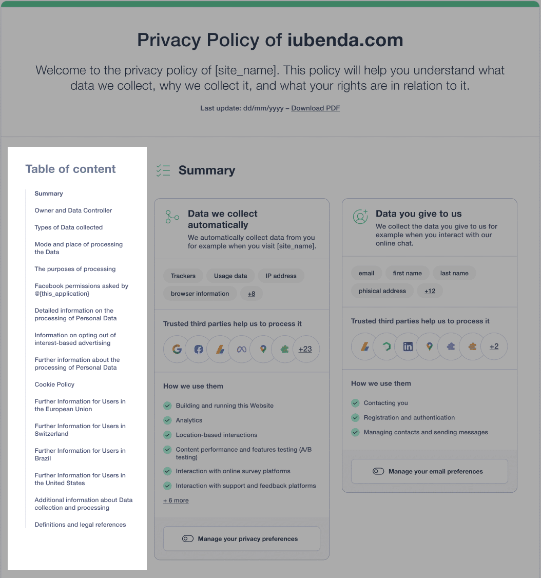 new design table of content