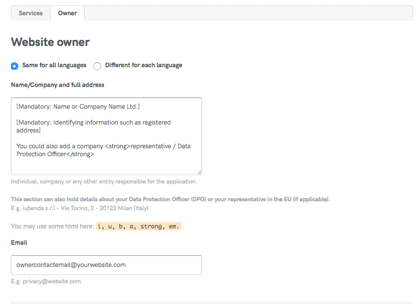 Owner field screenshot/example