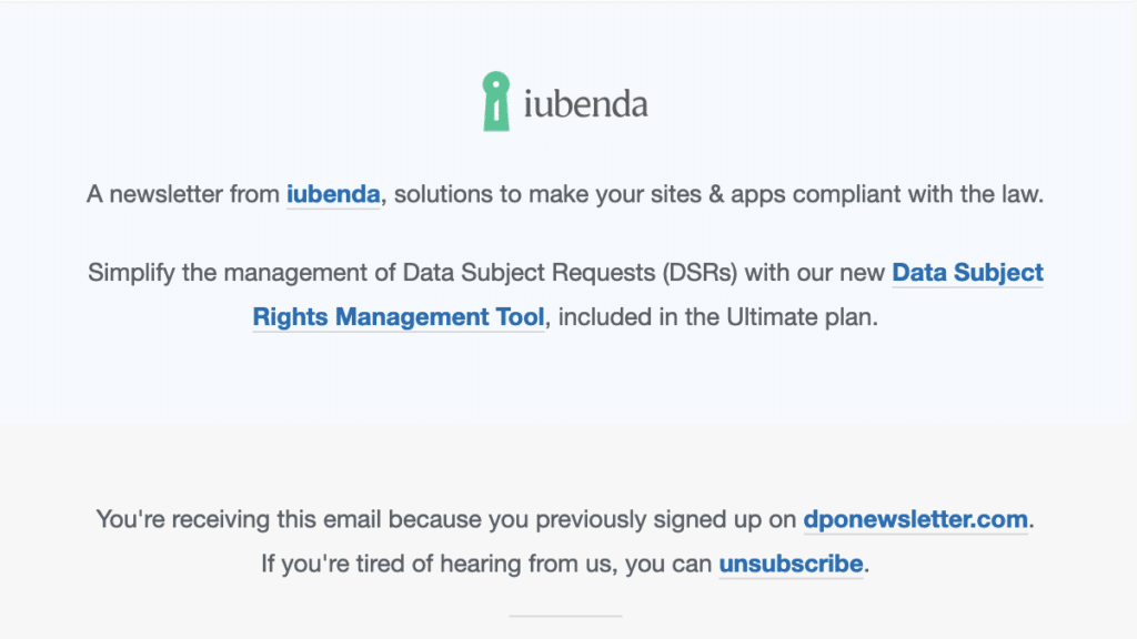 email disclaimer, unsubscribe link